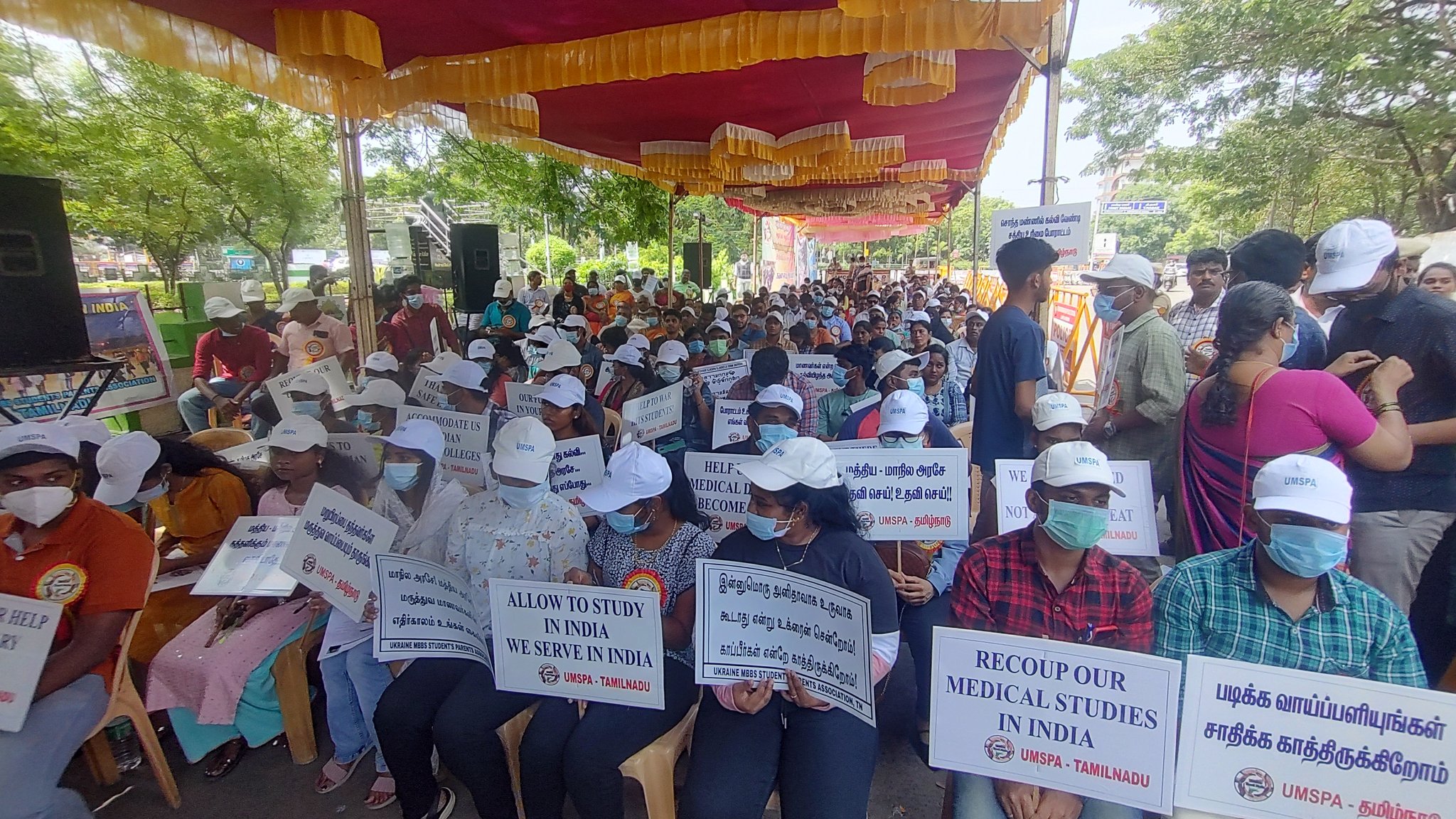 Medical students returned from Ukraine stage a sit-in in Chennai, Tamil Nadu in May demanding justice (supplied)