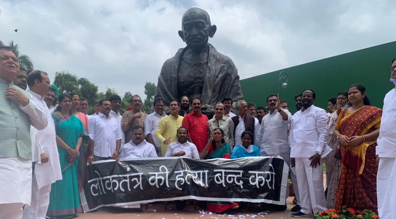 Opposition party MPs, along with those suspended from both Houses of Parliament stage protest on Tuesday. (Supplied)
