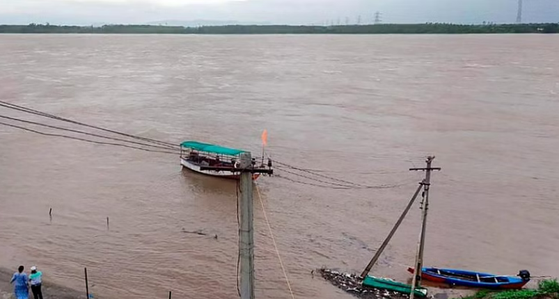Swollen Godavari river following incessant monsoon rains in Telangana.