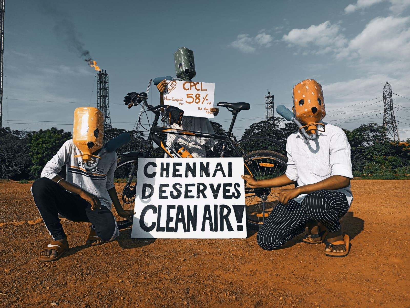 Environment activist with a placard protesting against CPCL