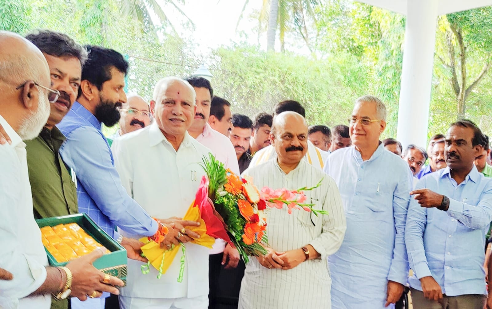 BS Yediyurappa being congratulated by BJP leaders after his elevation to party's central parliamentary board. (Supplied)