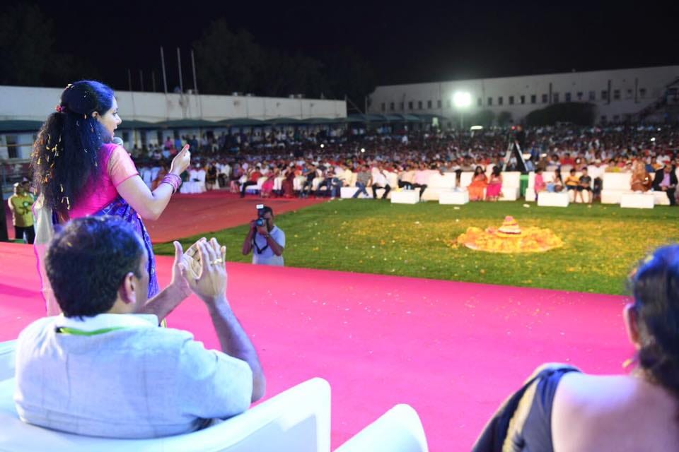 K Kavitha celebrates Bathukamma with Telugu people in Bahrain in 2016 (Supplied)