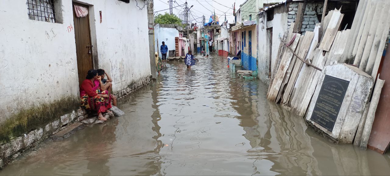An inundated lane in Hyderabad, 2022