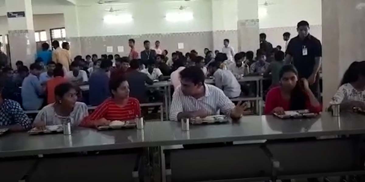 Telangana IT Minister K T Rama Rao having lunch with students at the newly inaugurated mess at IIIT Basara in the Nirmal district on Monday, 26 September. (South First)