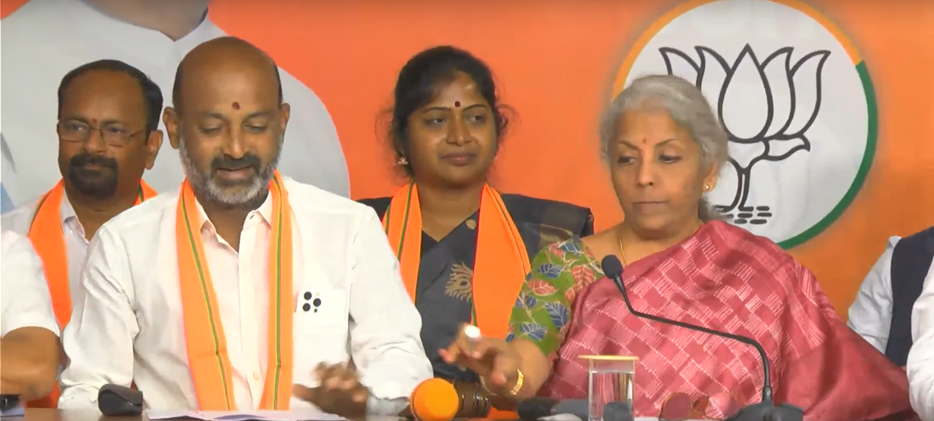 Nirmala Sitharaman at a press conference in Hyderabad