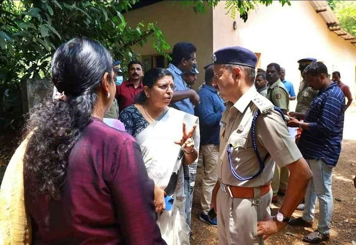 Kerala women's commission chairperson P Sathidevi visits the house in Pathanamthitta where two women were murdered as part of black magic. (K B Jayachandran/South First)
