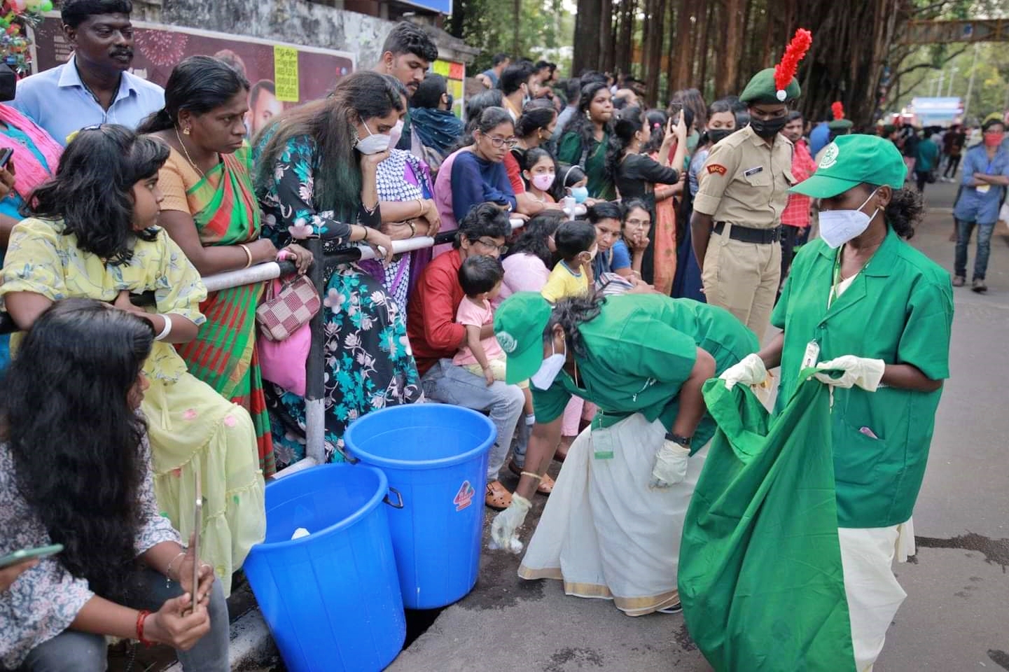 Haritha Karma Sena volunteers collecting waste in Thiruvananthapuram after the Onam pageantry last month. (KB Jayachandran/South First)