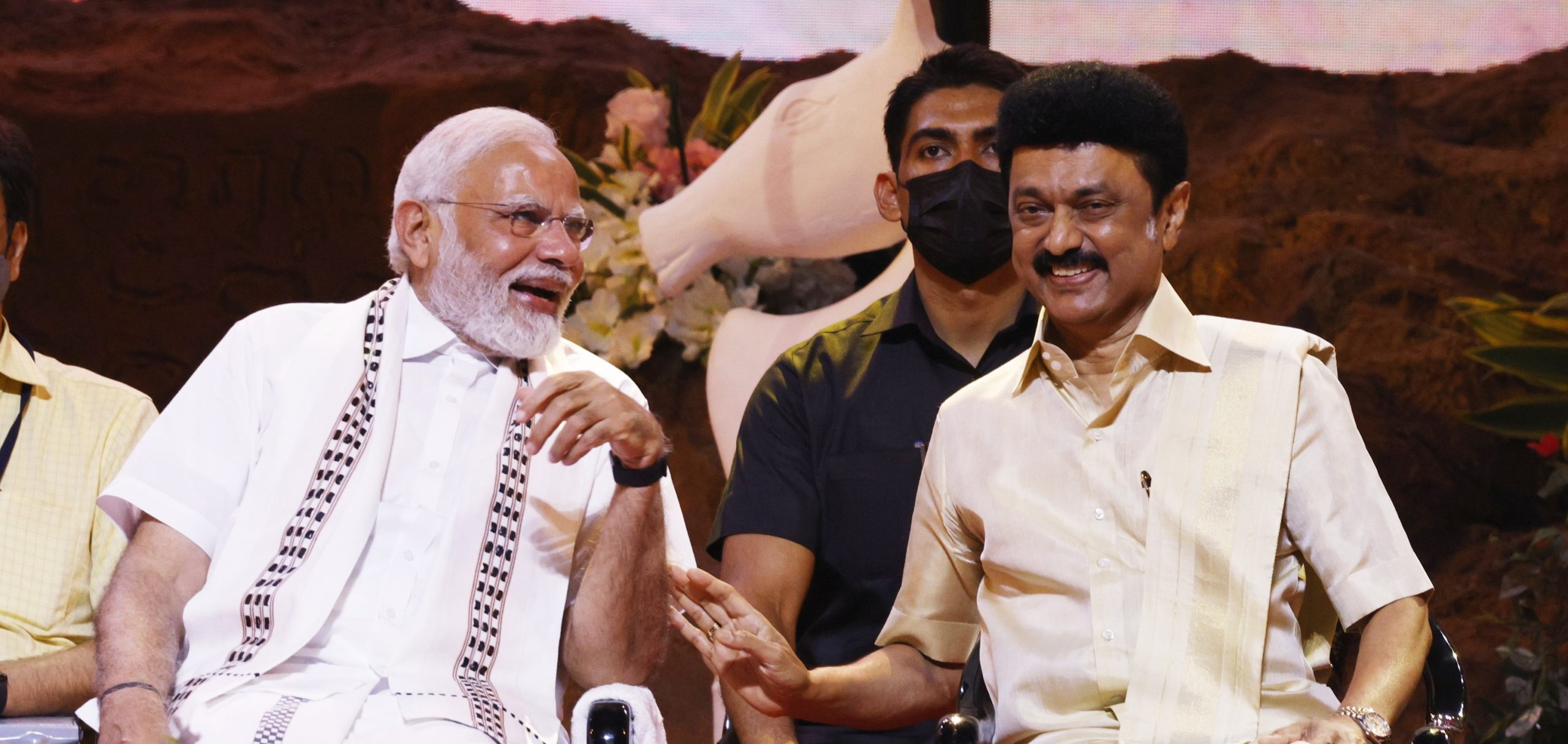 Prime Minister Narendra Modi with Tamil Nadu Chief Minister MK Stalin during the inauguration of the Chess Olympiad on July 28