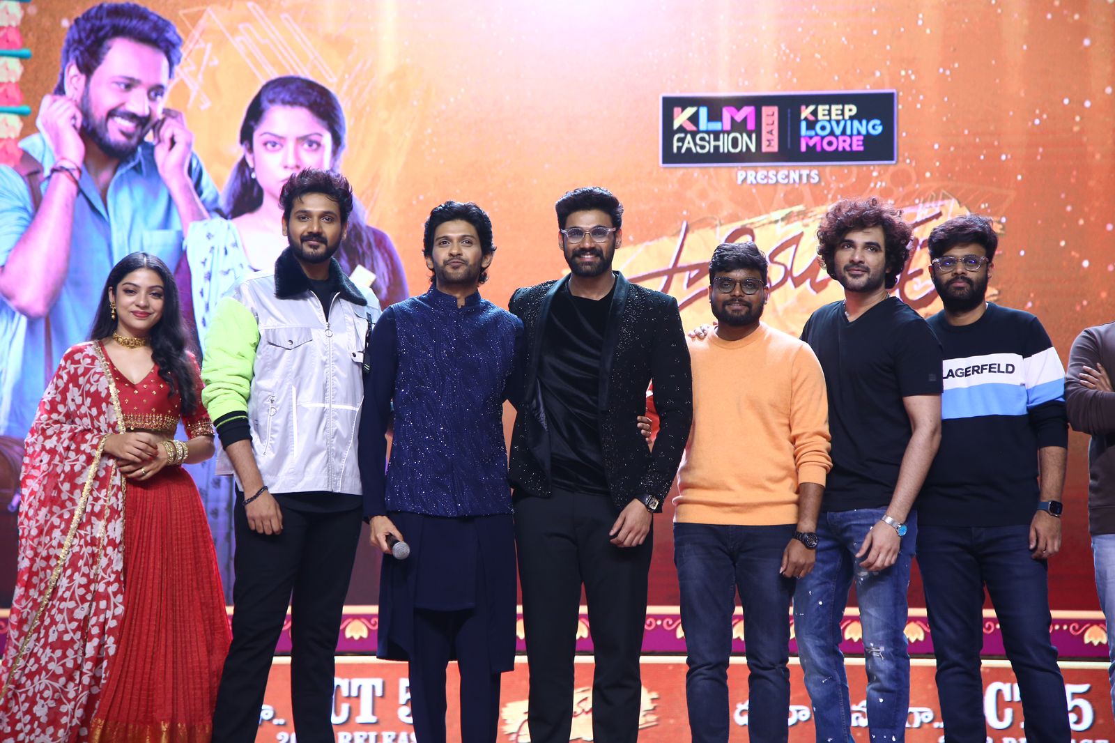 Stars of Swathi Muthyam at a pre-release event. (Sithara Entertainments/Twitter)