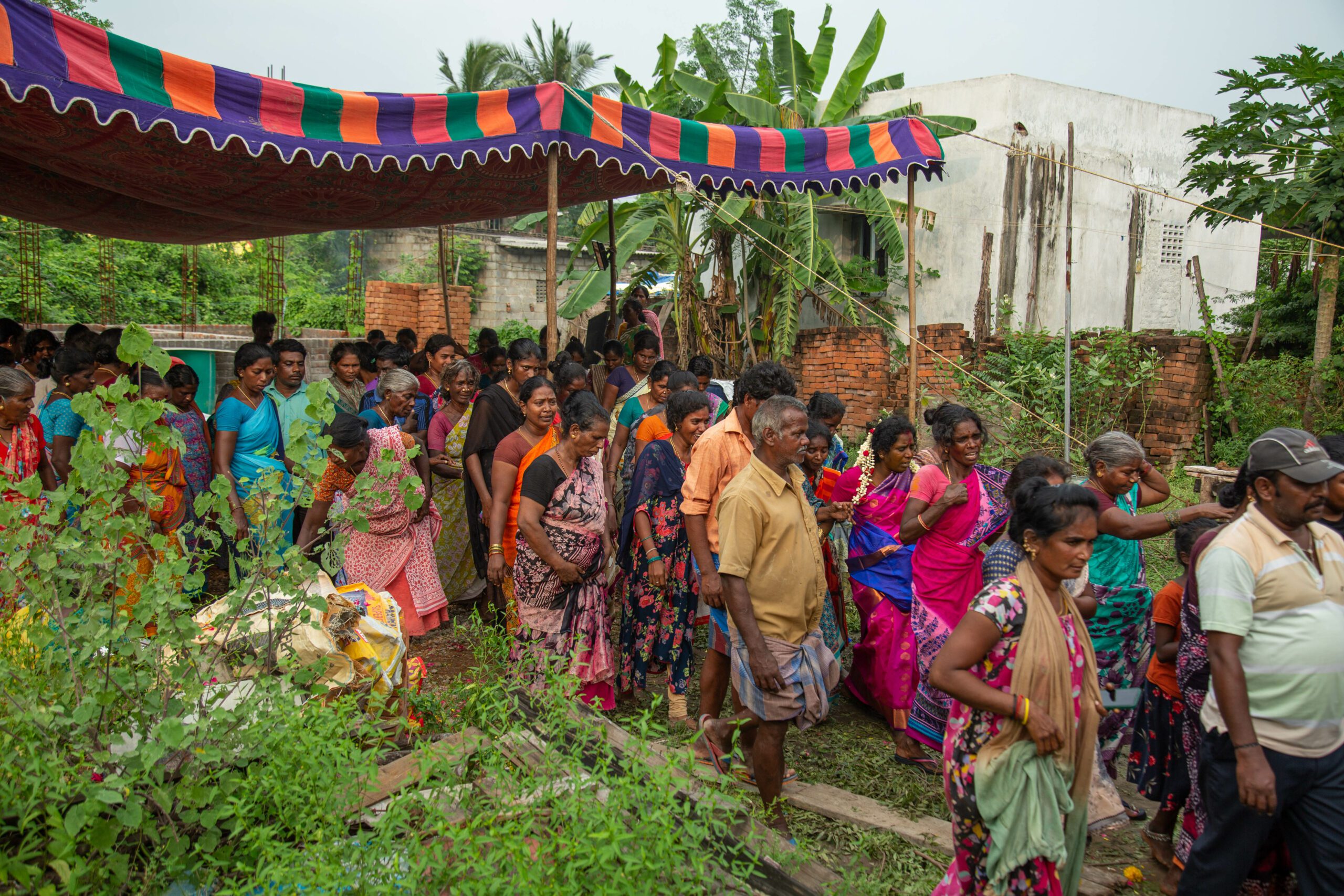 Families of the victims and other villagers of Katchipattu in Srirperumbudur, Tamil Nadu, after the manual scavenging deaths