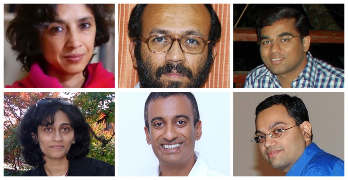 Infosys prize winners. From top left Rohini Pande, Nissim Kanekar, Mahesh Kakde,Vidita Vaidya, Sudhir Krishnaswamy, Suman Chakraborty.(official websites)