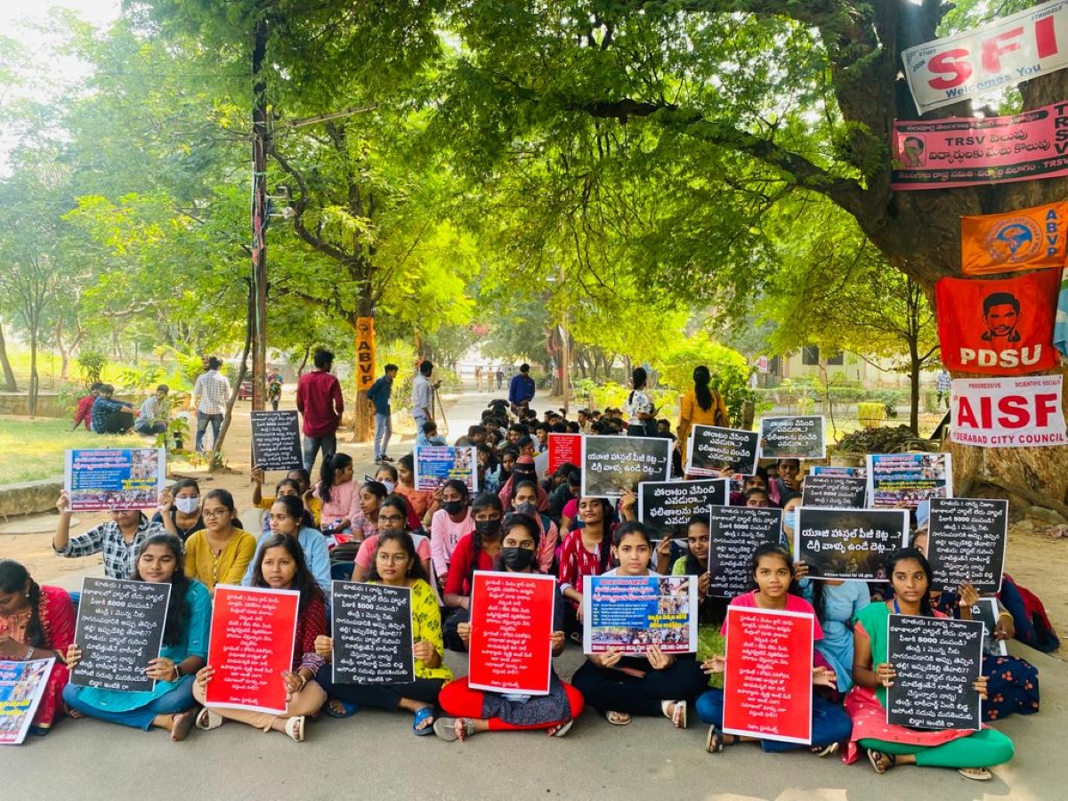 Nizam college students protests for UG girls hostel facilities on 12 November in Hyderabad.