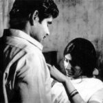 A still from Swayamvaram, featuring the lead actors Madhu and Sharada.