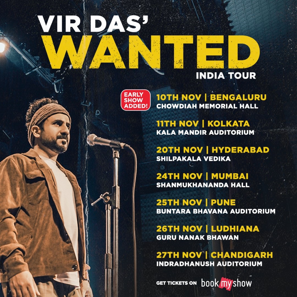 Schedule of Vir Das tour across India.