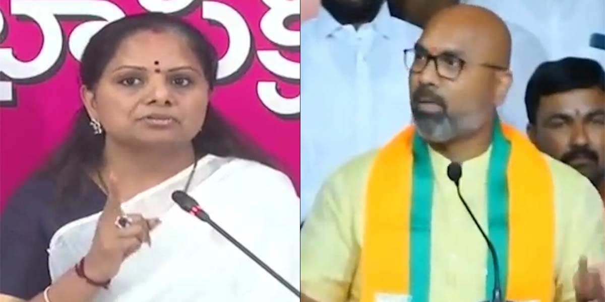 TRS MLC Kavitha and BJP MP Arvind Dharmapuri. (Twitter)