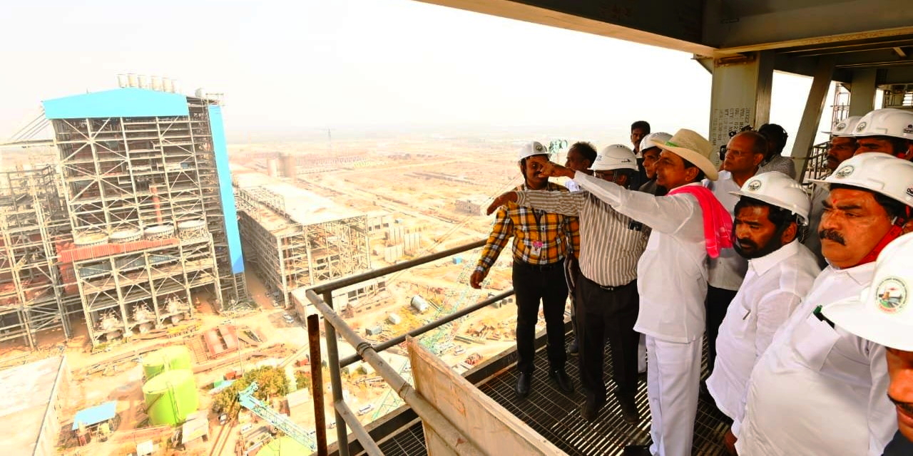 Telangana Chief Minister K Chandrashekar Rao went around the under-construction Yadadri project on Monday, 28 November, along with the officials of the GENCO and the BHEL. (Supplied)