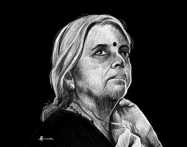 Poet Sugathakumari. Caricature by Dwijith
