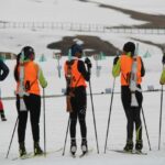 Indian skier Bhavani TN (2nd from left) the National Winter Biathlon Championship.