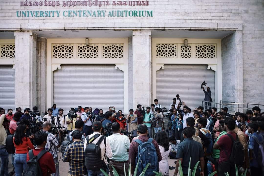 Students holding a meeting at Madras University before screening the Documentary. (Supplied)