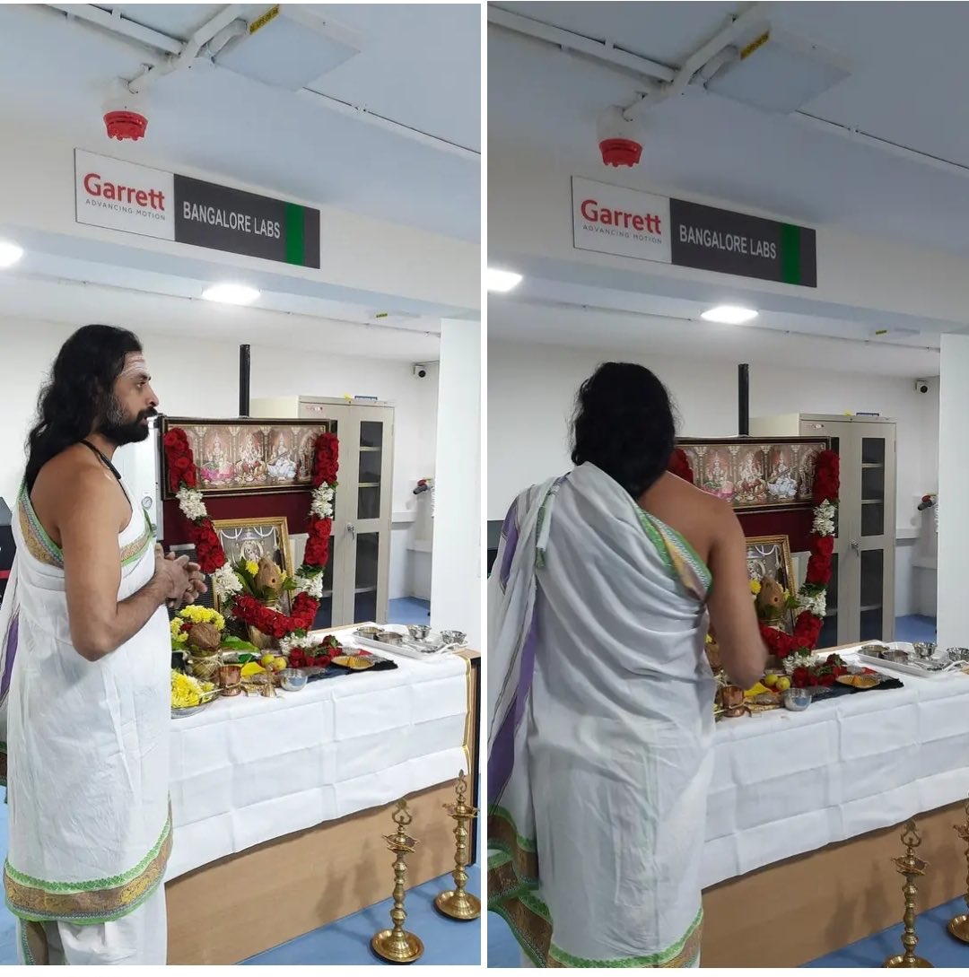 Priest performing puja inside the labs of IISc campus