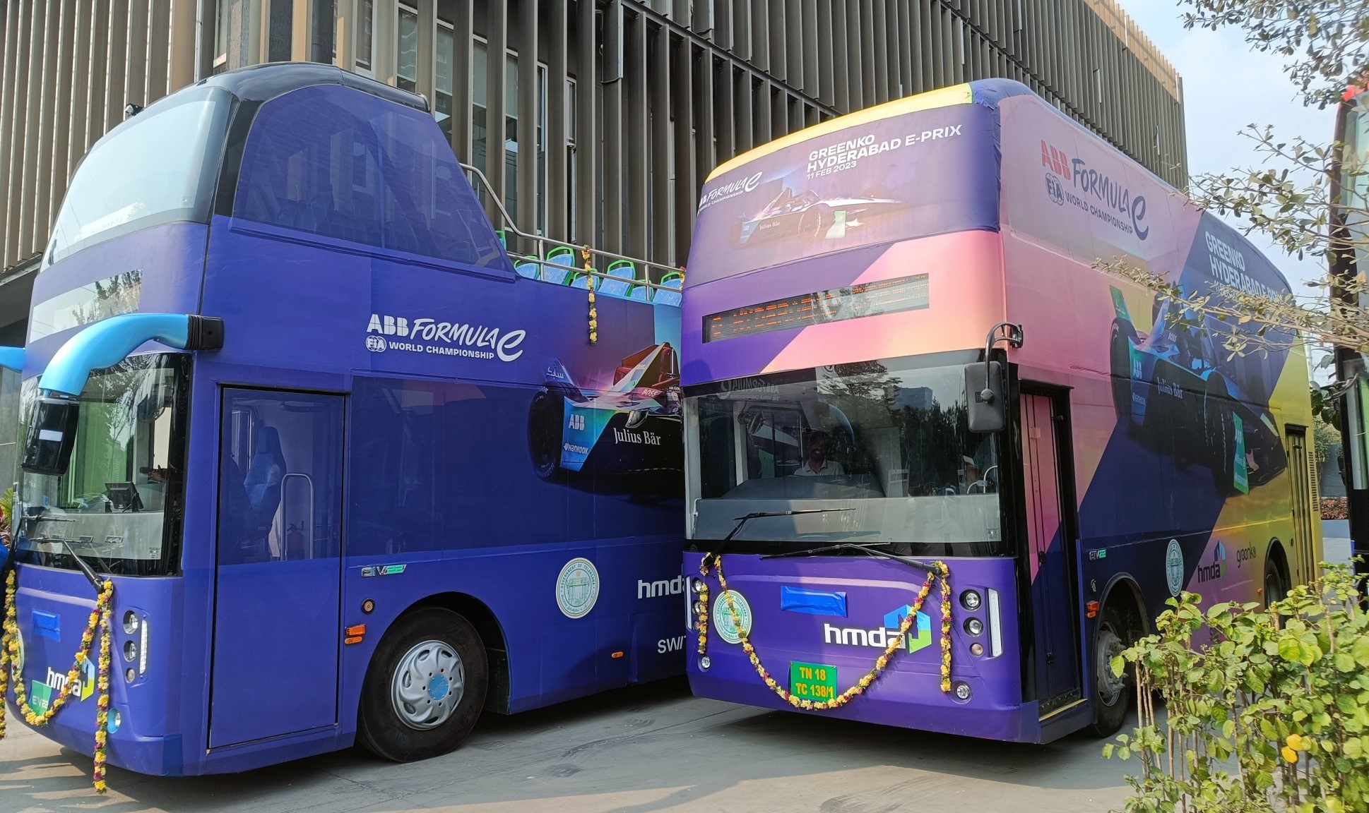 Double-decker electric-buses launched in Hyderabad.