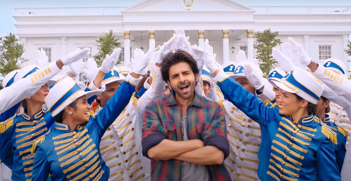 A still image of Shehzada, a Hindi remake of the Telugu hit film Ala Vaikunthapurramuloo. (twitter)