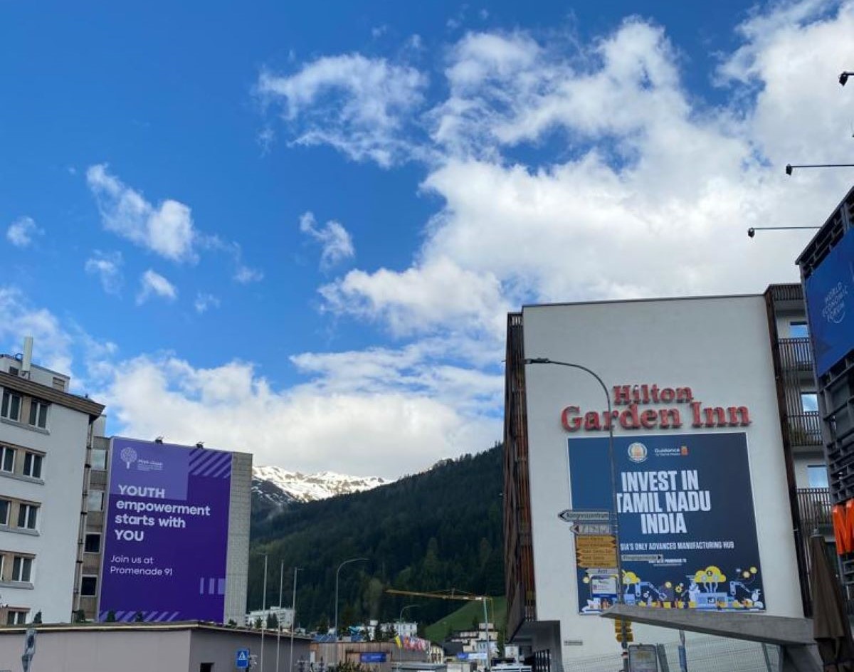 A poster titled 'Invest in Tamil Nadu: India's only advanced manfucturing hub' at Davos 2023. As delimitation 2026 nears, states should be given more autonomy to engage in external trade and investment issues
