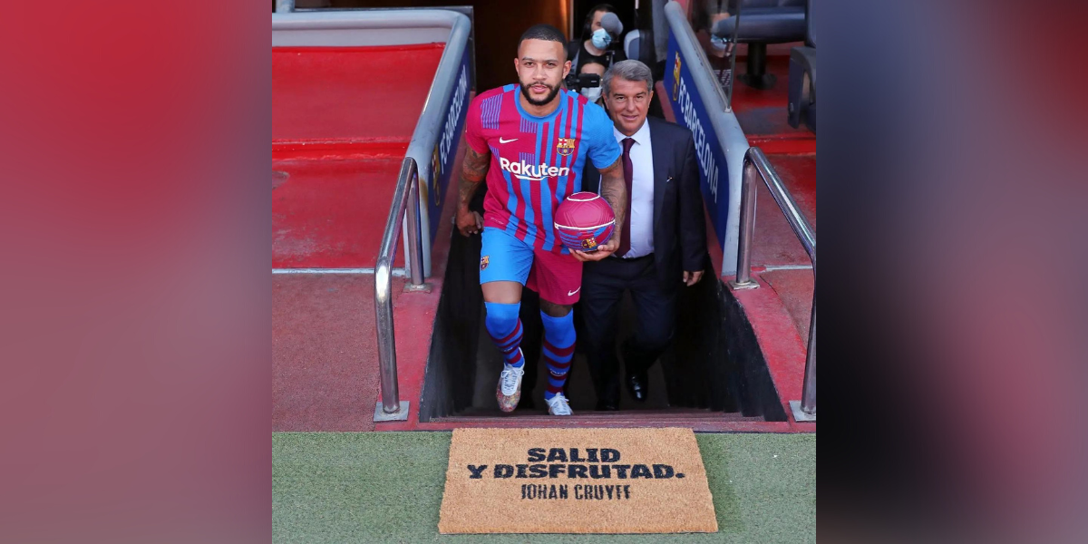 The coir mat with Johan Cruyff's words can be found at FC Barcelona's Camp Nou stadium. (Supplied)
