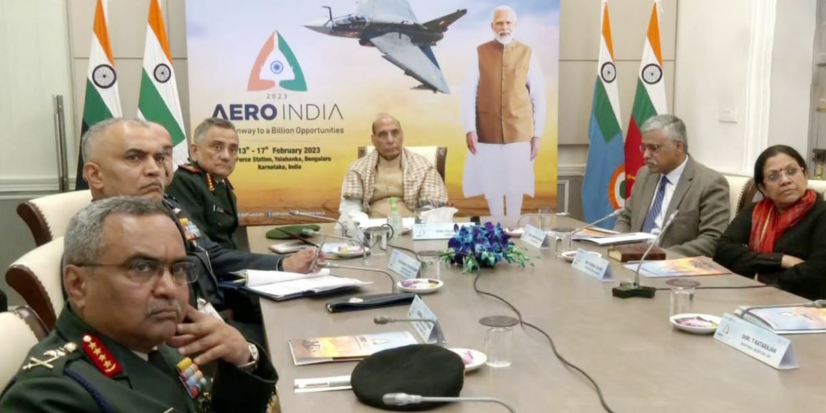 Defence Minister Rajnath Singh chaired the Apex Committee meeting on 24 January to review the preparations for Aero India. (Aero India/Twitter)
