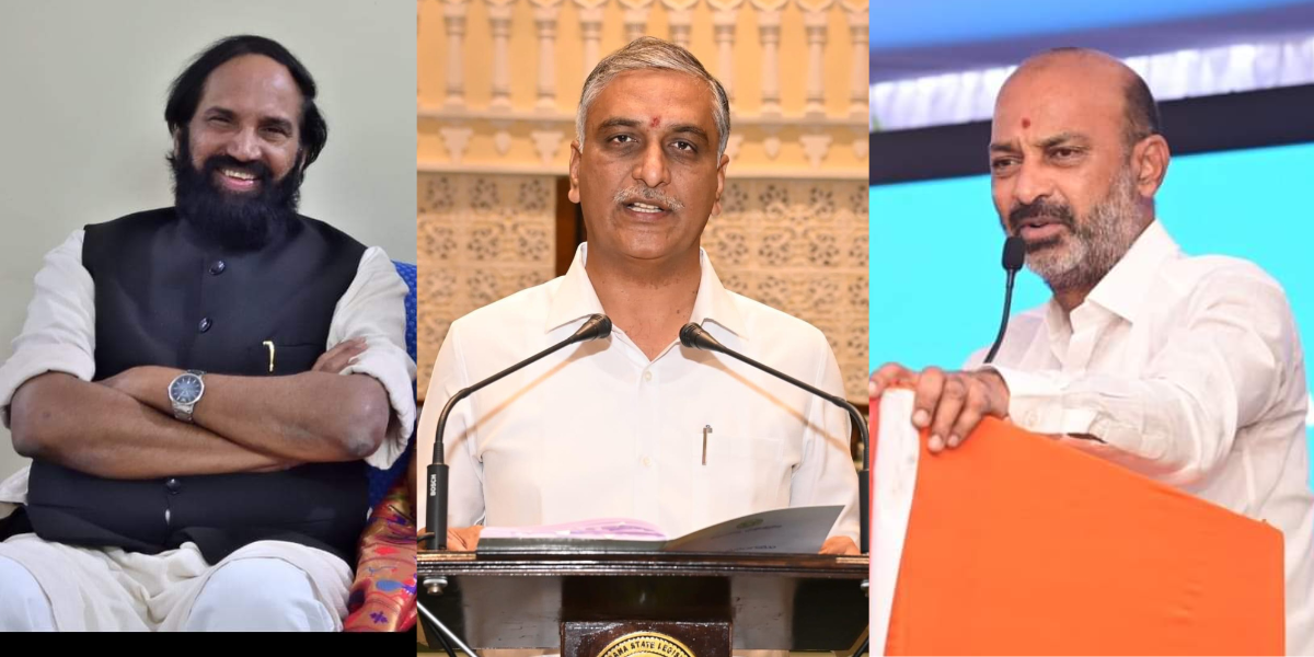 BJP's Bandi Sanjay Kumar and Congress's Uttam Kumar Reddy aired their grievances with Finance Minister Harish Rao's state budget. (Twitter)
