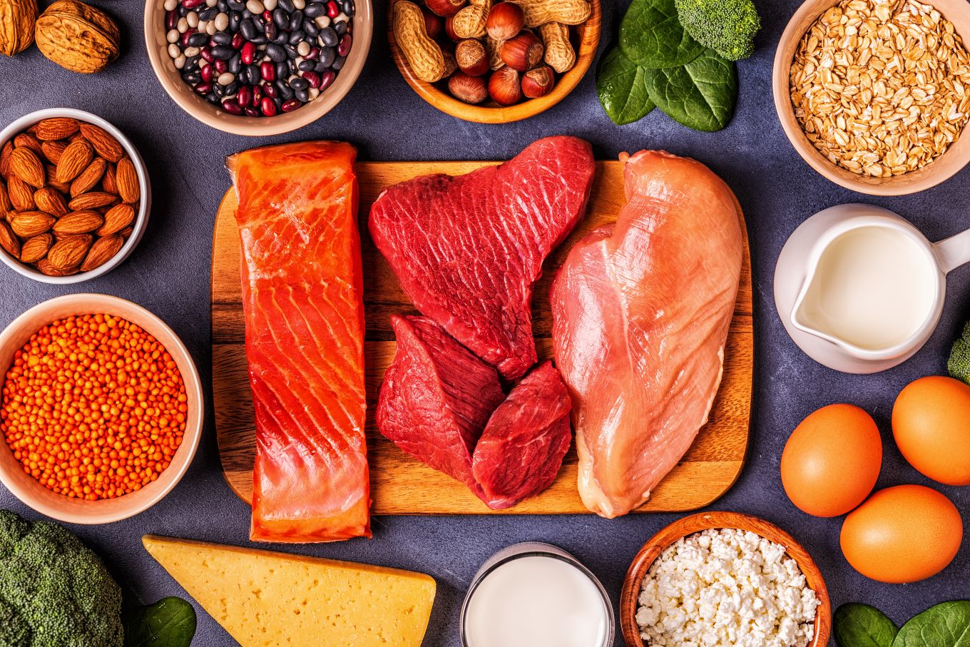 Representative pic of sources of healthy protein. Instead of protein powders experts suggest alternate ways to increase protein intake in a person's daily life.