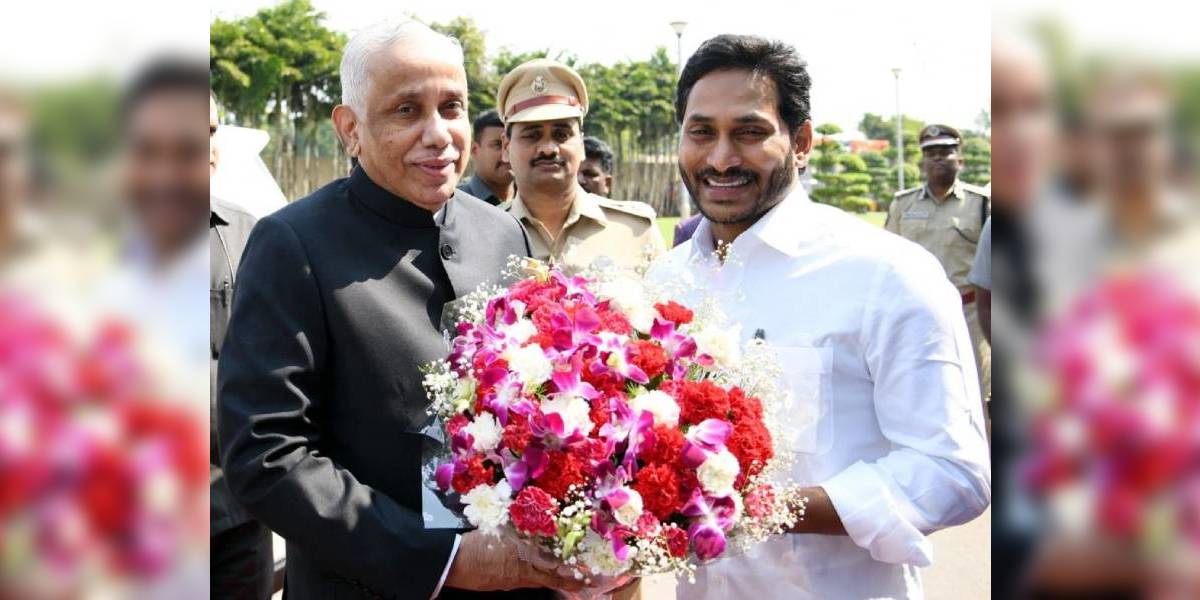Chief Minister YS Jagan Mohan Reddy receiving Governor JUstice (Retd) S Abdul Nazeer ahead of the Budget Session on Tuesday, 14 March. (Supplied)