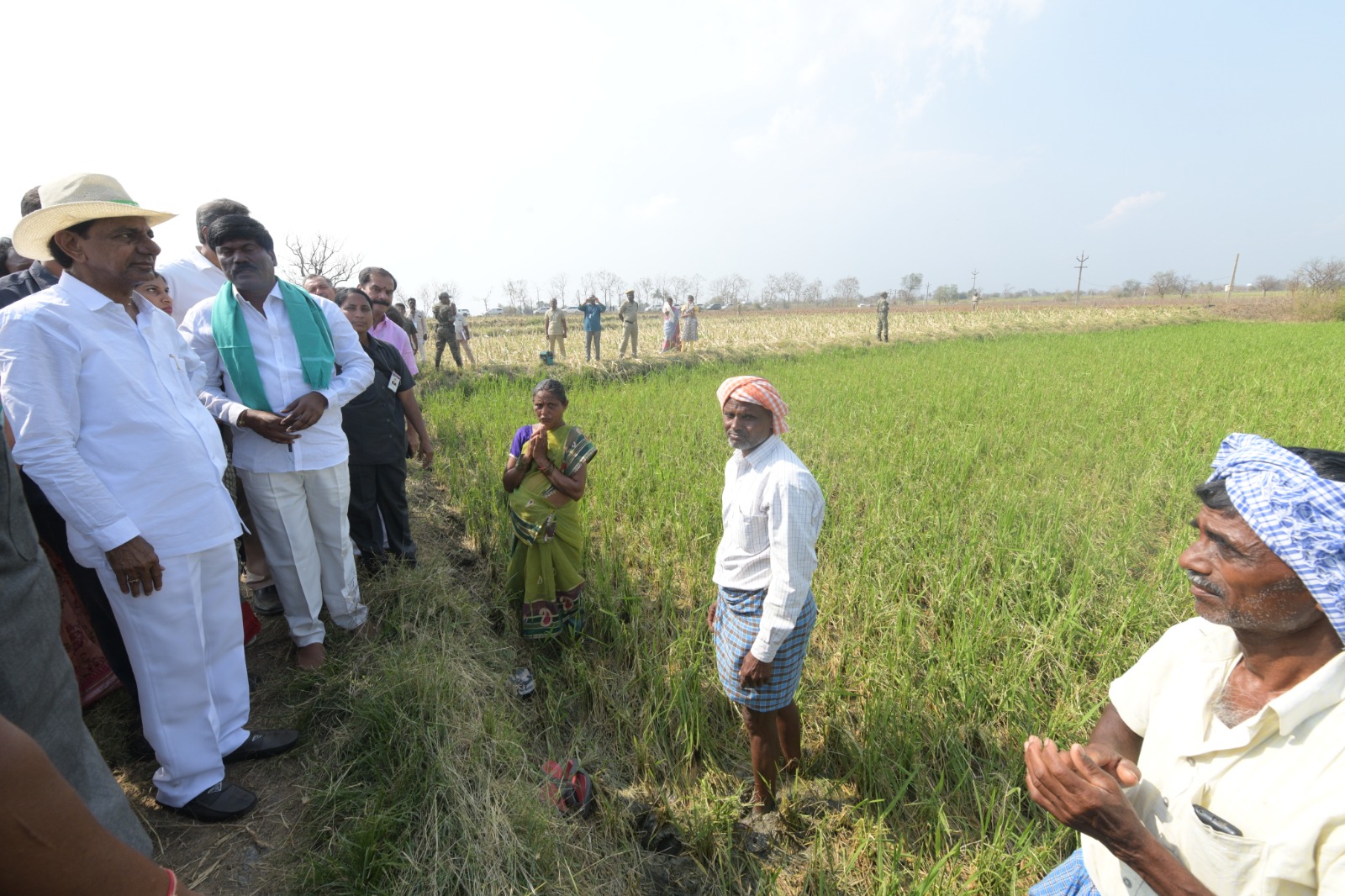Telangana CM K Chandrashekar Rao inspecting damaged crops on 23 March in Khammam district. (Supplied)
