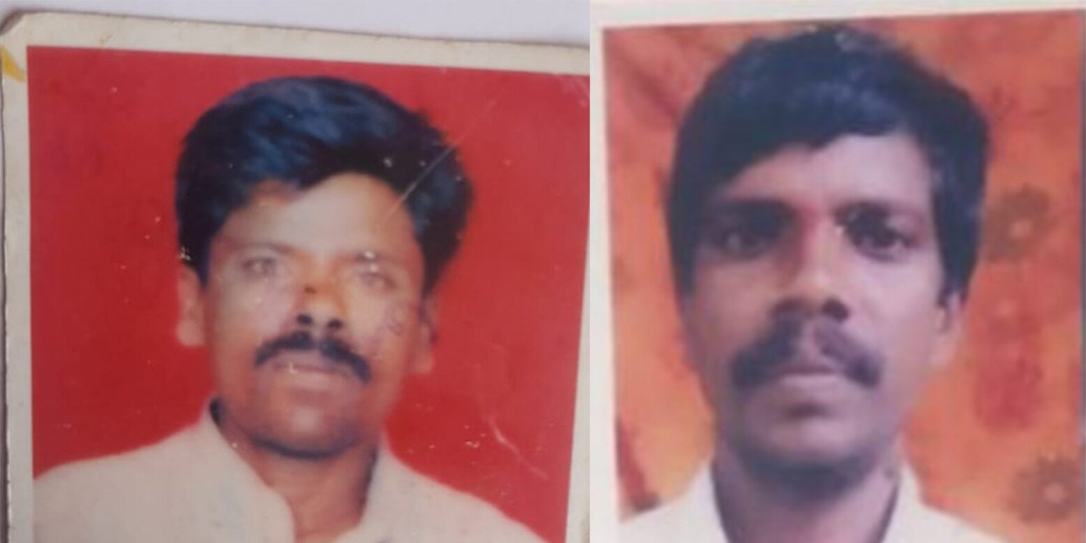 Deceased men while cleaning drain in Basavanakote village in Davanagere, Sathyappa (45) and Mylappa (42)