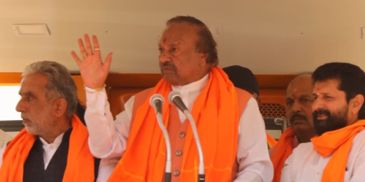 KS Eshwarappa during BJP's Vijaya Sankalpa Yatra in Mysuru. (Twitter)