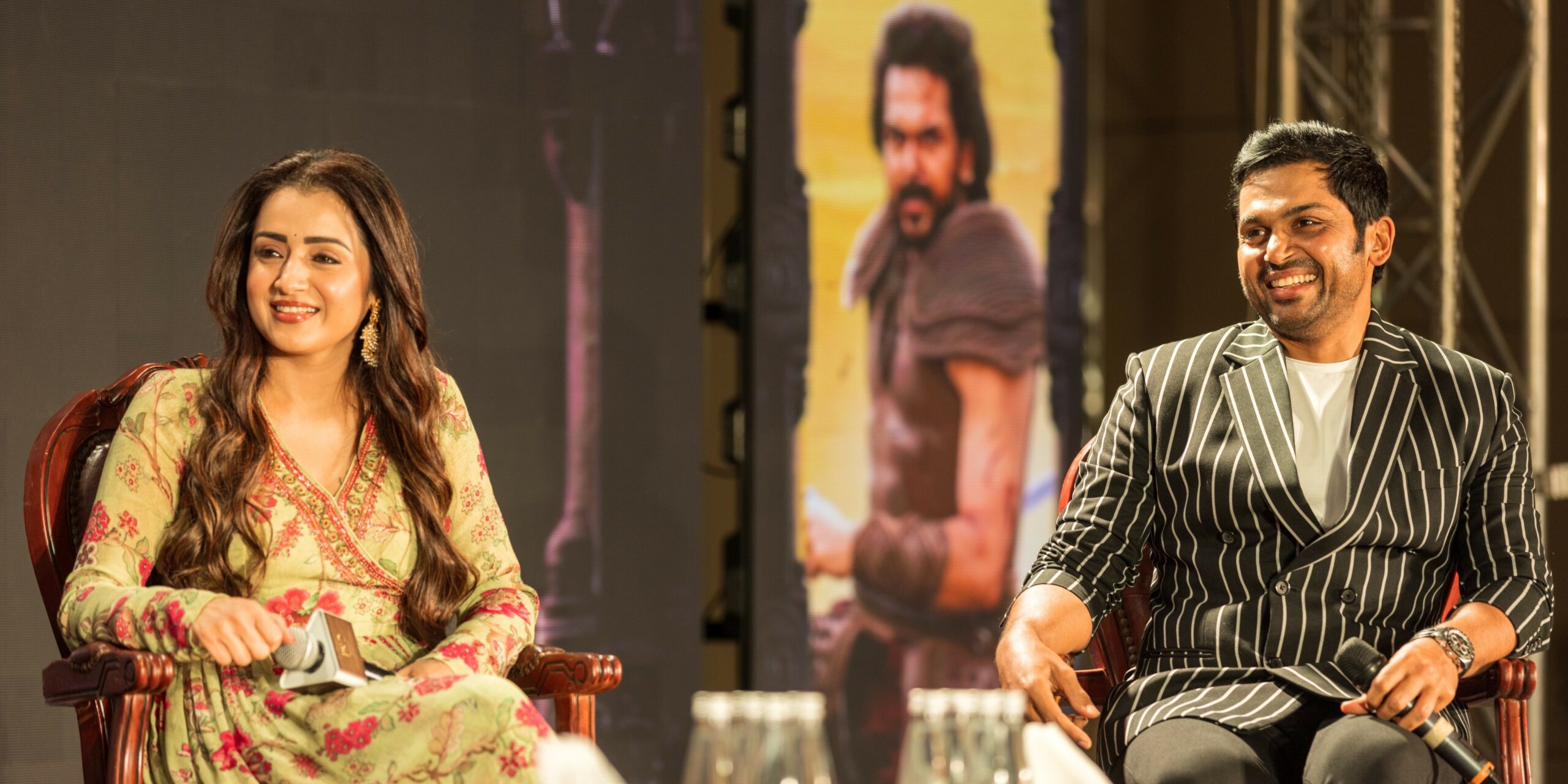 Karthi and Trisha during promotion of Ponniyin Selvan 2. (twitter)