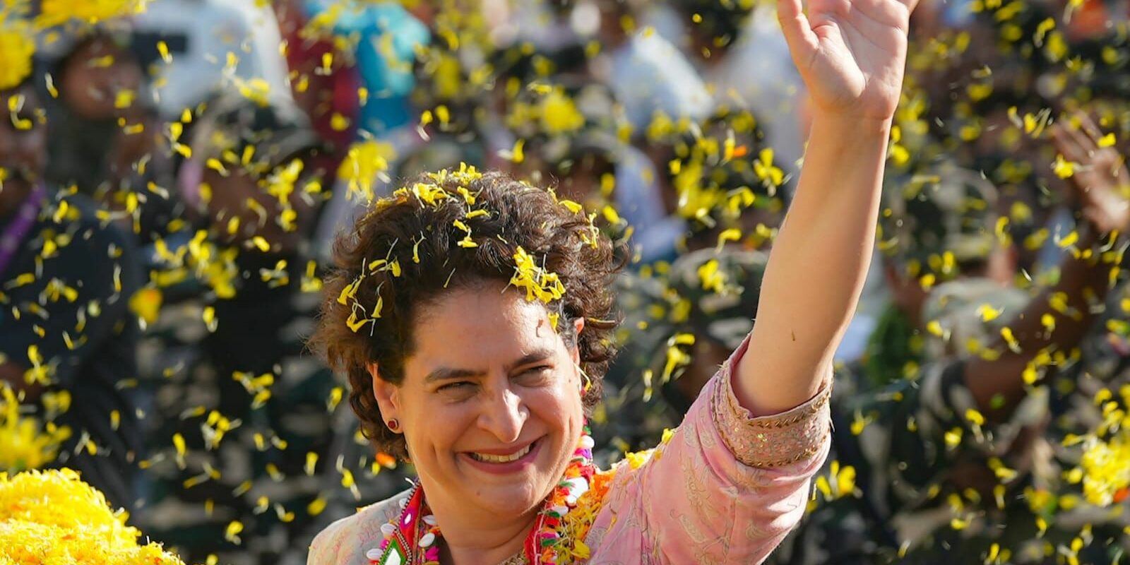 AICC General Secretary Priyanka Gandhi at a roadshow in poll-bound Karnataka. (Supplied)