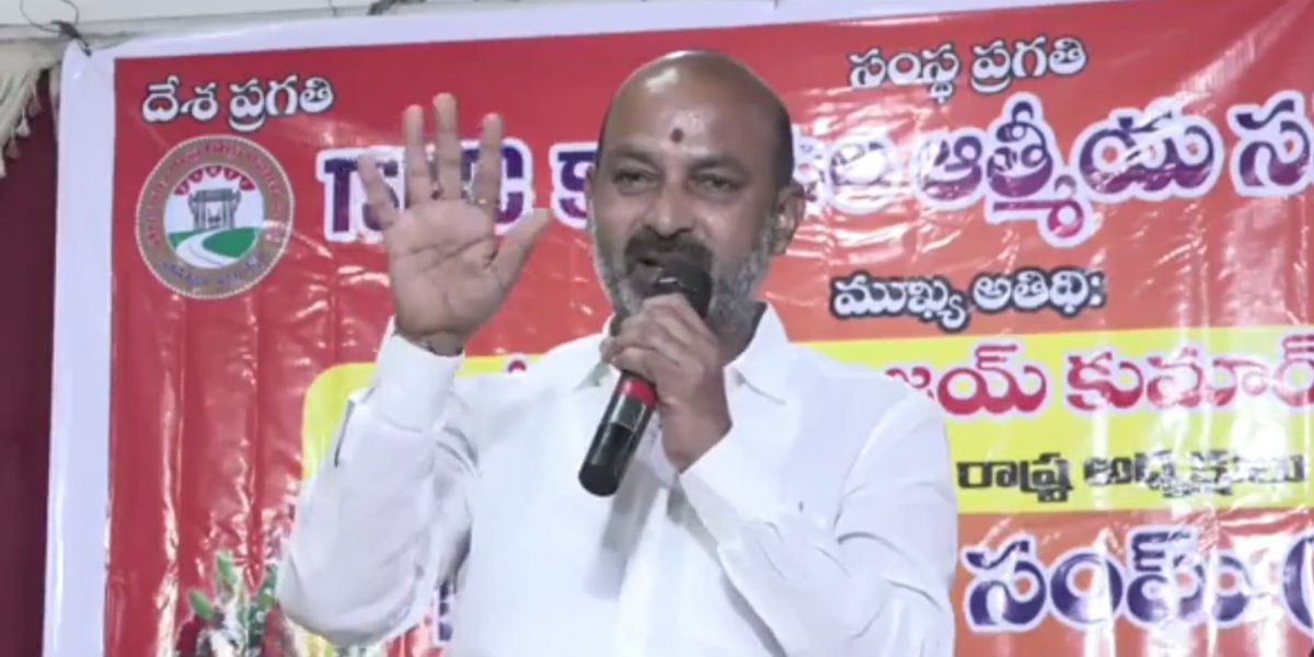 Telangana BJP chief Bandi Sanjay speaking at the Atmeeya Sammelanam of TSRTC employees. (Screengrab)
