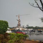 View of the 125 foot tall Ambedkar statue from NTR marg in Hyderabad
