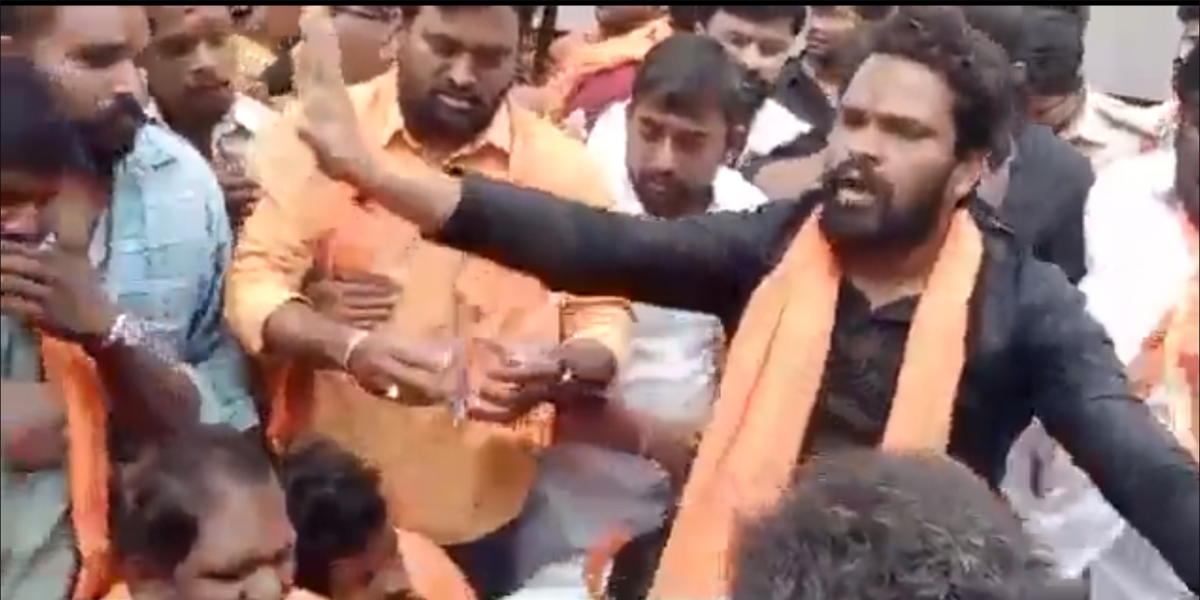 Screengrab of protesting BJP activists. (Twitter)