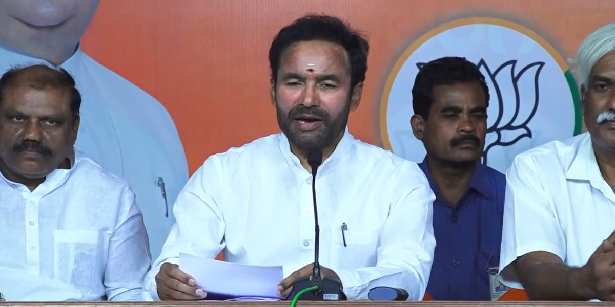 Kishan Reddy addressing press conference in Hyderabad. (Screengrab)