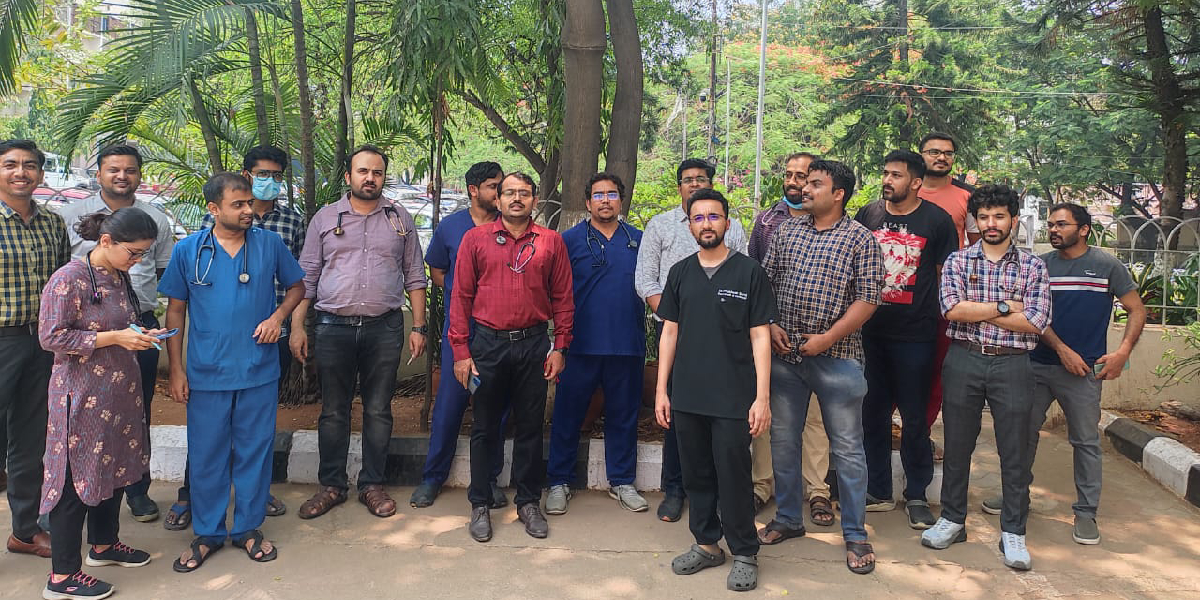 Resident doctors of NIMS Hyderabad protesting after the assault by the deceased patient's attendants. (Supplied)