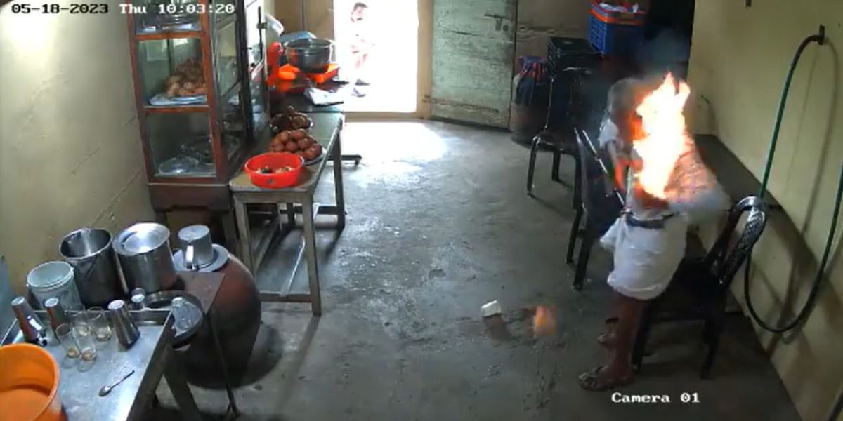 Screengrab from the video of the phone catching fire.