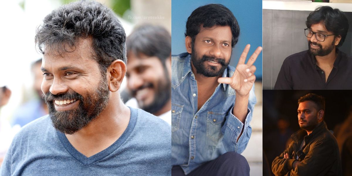 Director Sukumar and his protégées (Top left to right) Sukumar Buchi Babu Sana Srikanth Odela and Karthik Varma Dandu