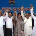 Congress celebration on stage during the swearing-in ceremony of teh chief minister and deputy chief minister. (Supplied)
