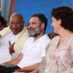 Congress party leaders Mallikarjun Kharge, Rahul Gandhi, and Priyanka Gandhi Vadra. (Supplied)