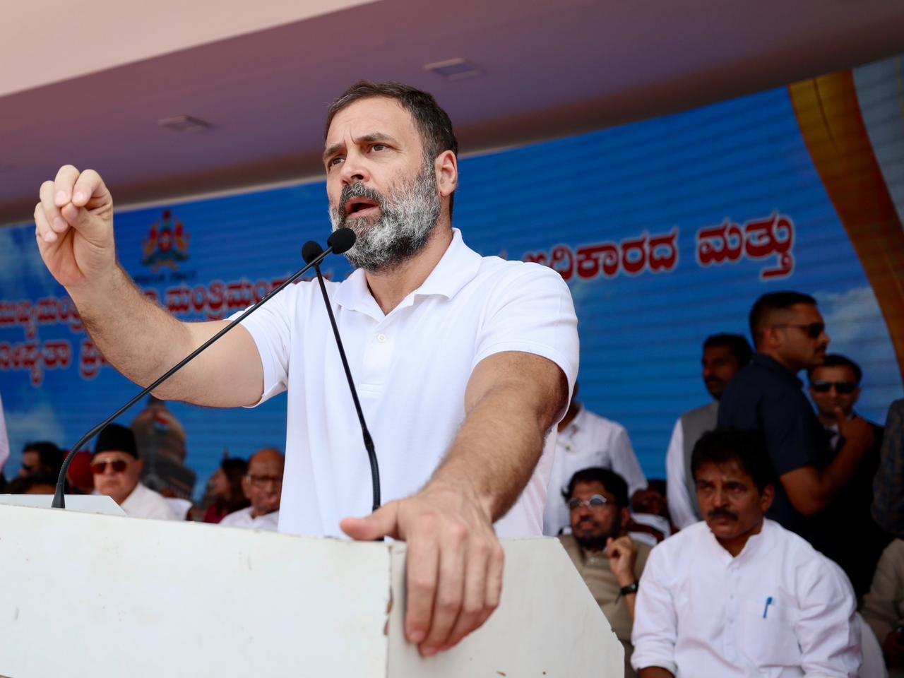 Congress party leader Rahul Gandhi addressing the gathering. (Supplied)