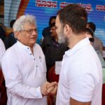 Congress leader Rahul Gandhi with CPI(I) General Secretary Sitaram Yetchury. (Supplied)
