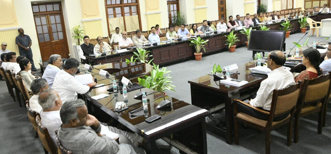 Meeting chaired by CM, DyCM and other ministers with police officials and others at the Vidhanasoudha meeting hall on Tuesday