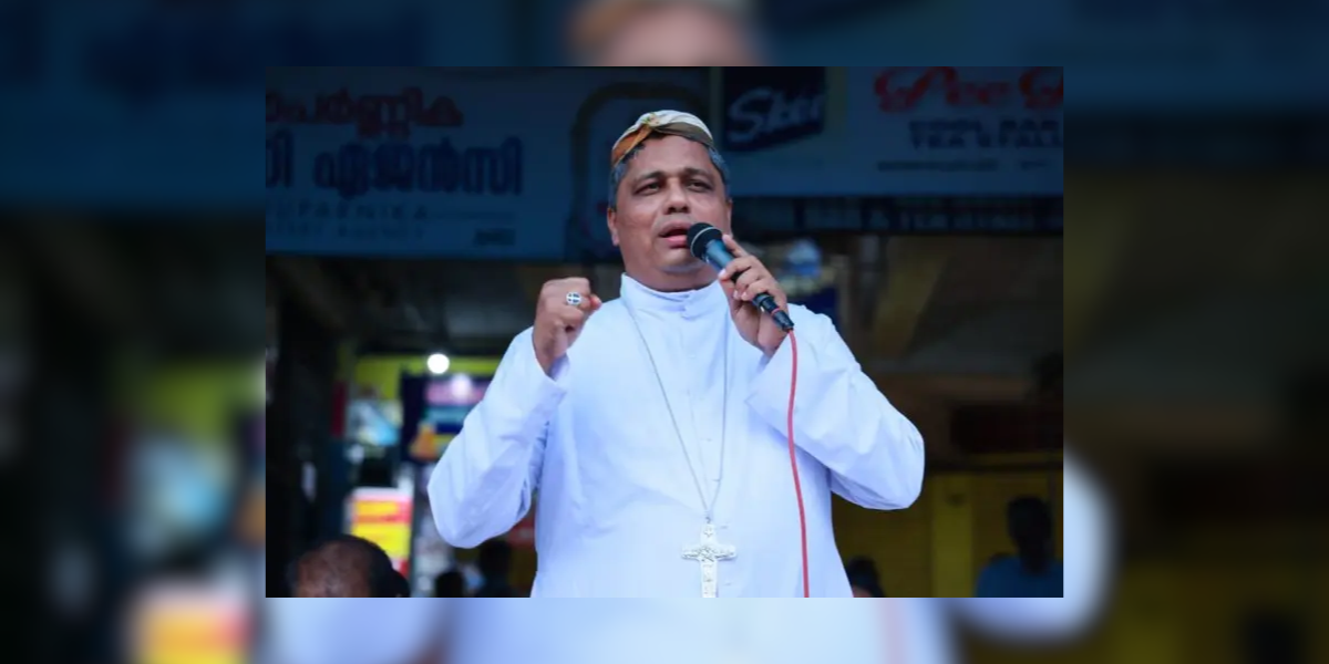 Mar Joseph Pamplany, the Archbishop of Thalassery, wearing the traditional farmers' cap. (Supplied).